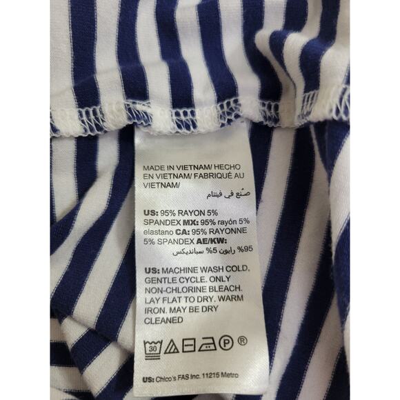 Chico's Casual Top Navy Blue White Striped Roll Tab Sleeve Women's Size 2XL - Picture 9 of 9